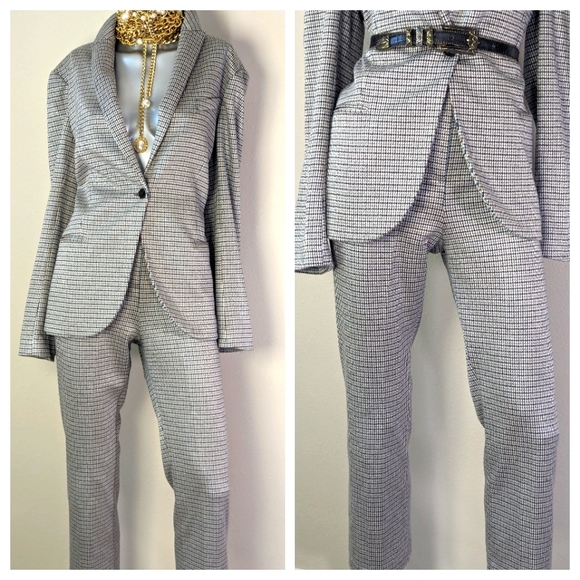 Theory Houndstooth Eco Knit Multicolor Two-Piece Feminine Earthtone PowerSuit - Picture 5 of 16